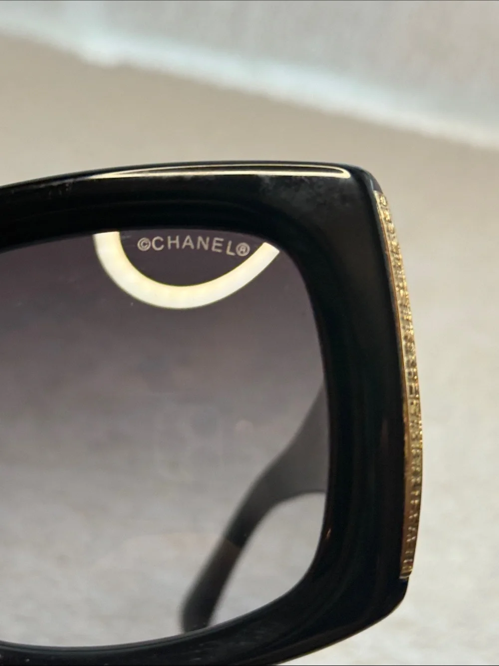Chanel 5435 Black Gold Rectangle Sunglasses c.622/S6 Made in Italy w Case